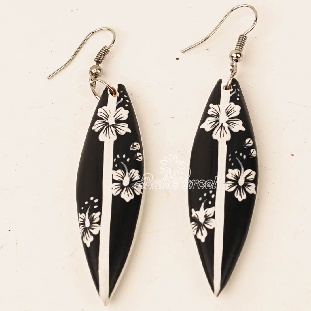 Wooden Earring Shaped Surfing, Handmade From Pinus Wood