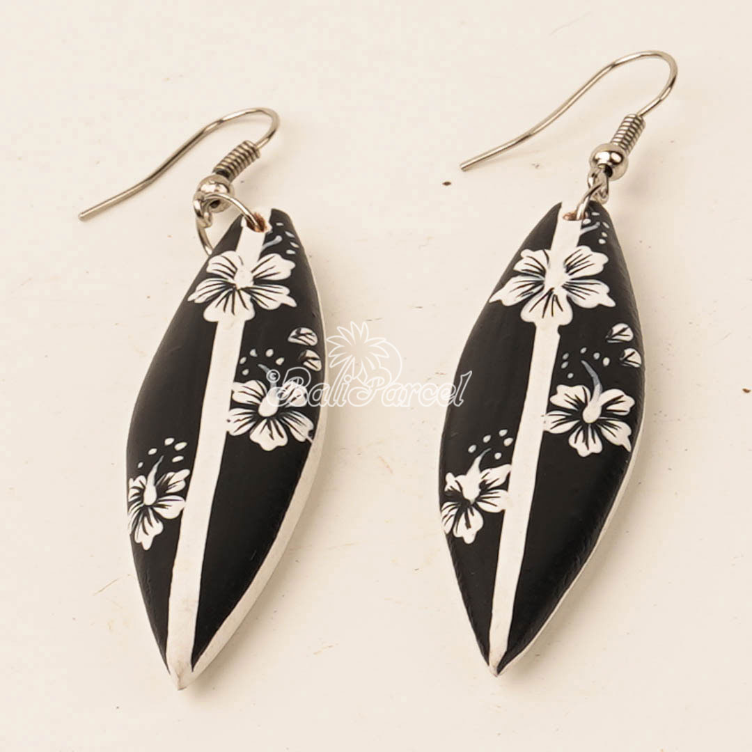 Wooden Earring Shaped Surfing, Handmade From Pinus Wood