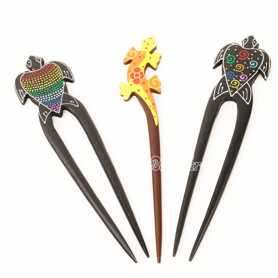 Assorted Hair Ornament With Painted, Handmade From Pinus Wood