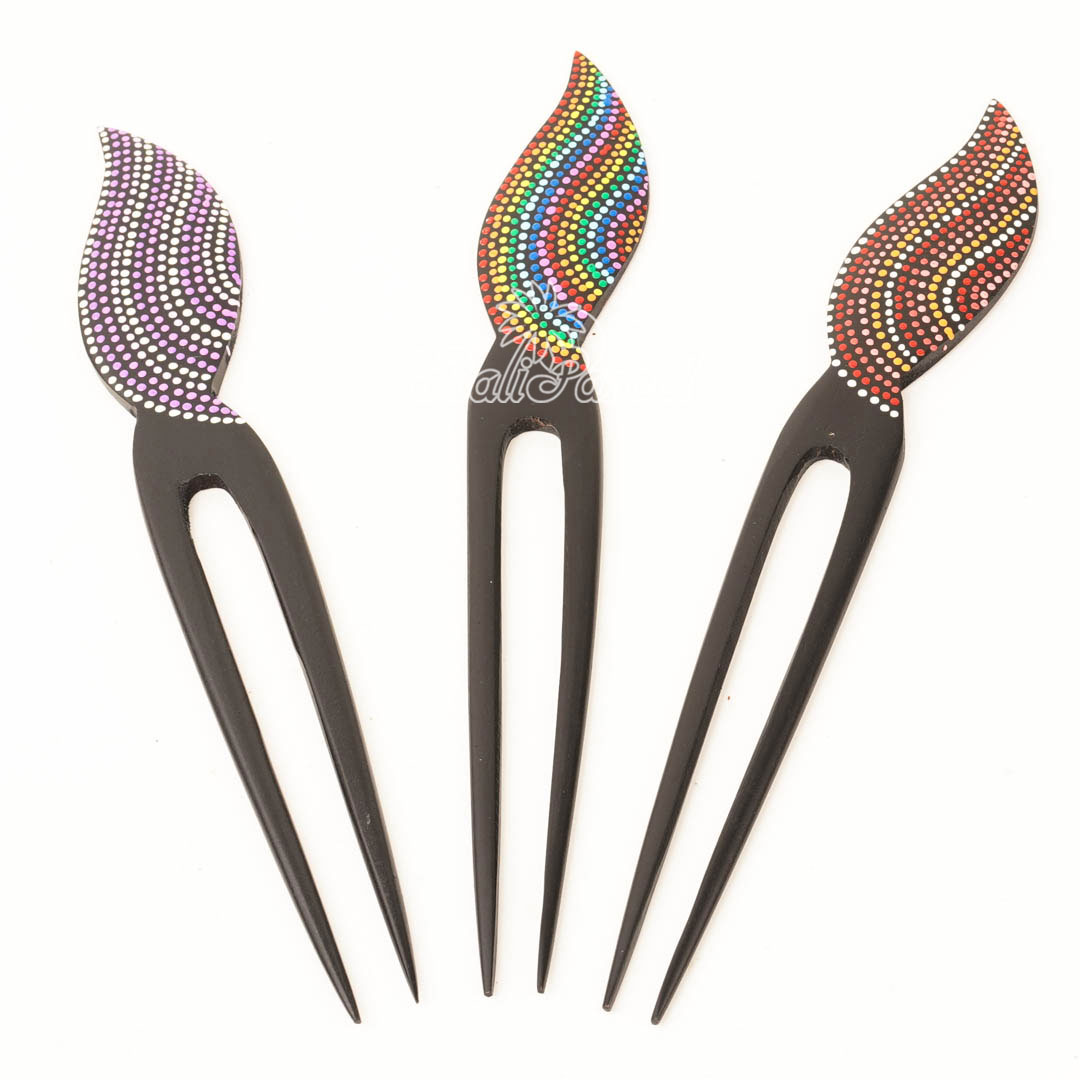 Assorted Hair Ornament With Painted, Handmade From Pinus Wood