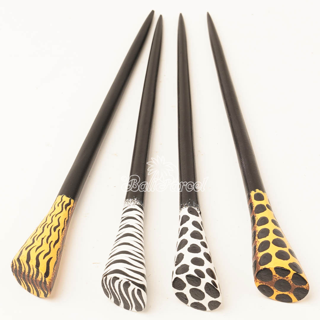 Assorted Hair Ornament With Painted, Handmade From Pinus Wood
