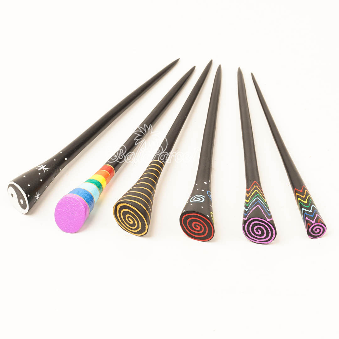 Assorted Hair Ornament With Painted, Handmade From Pinus Wood