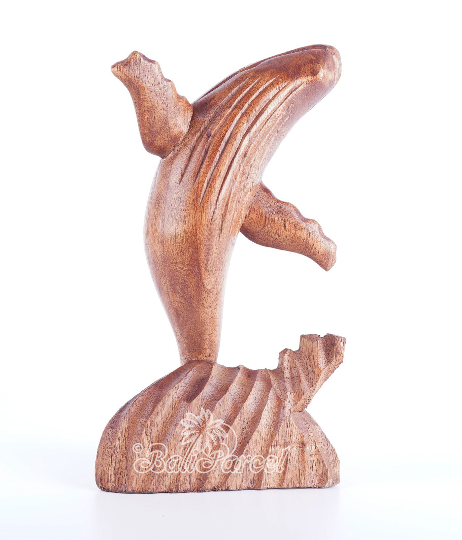 Wooden Whale Standing, Hand Made From Albesia Wood