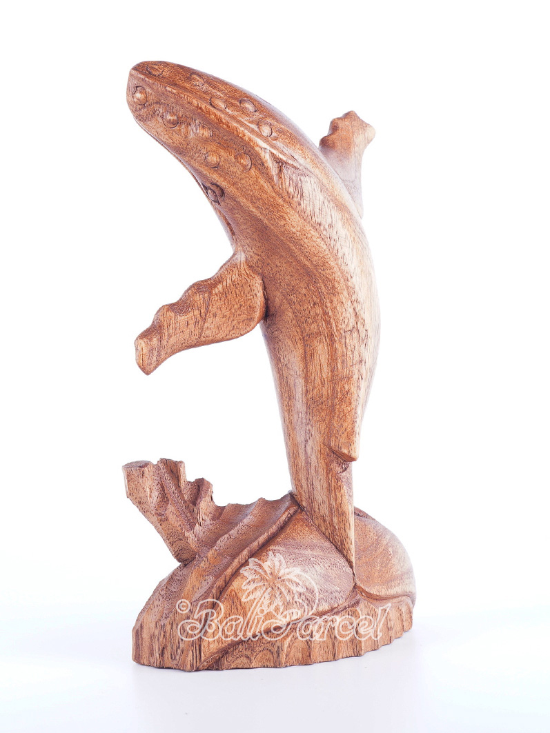 Wooden Whale Standing, Hand Made From Albesia Wood