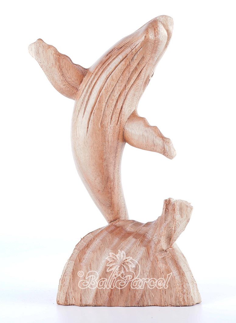 Wooden Whale Standing, Hand Made From Albesia Wood