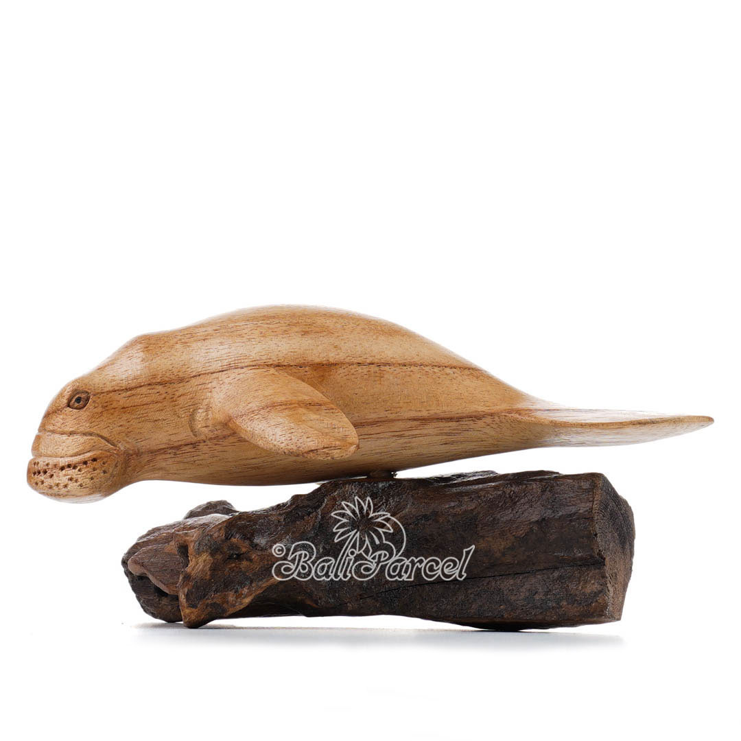 Wooden Manatee With Parasite Wood, Handmade From Hibiscus Wood