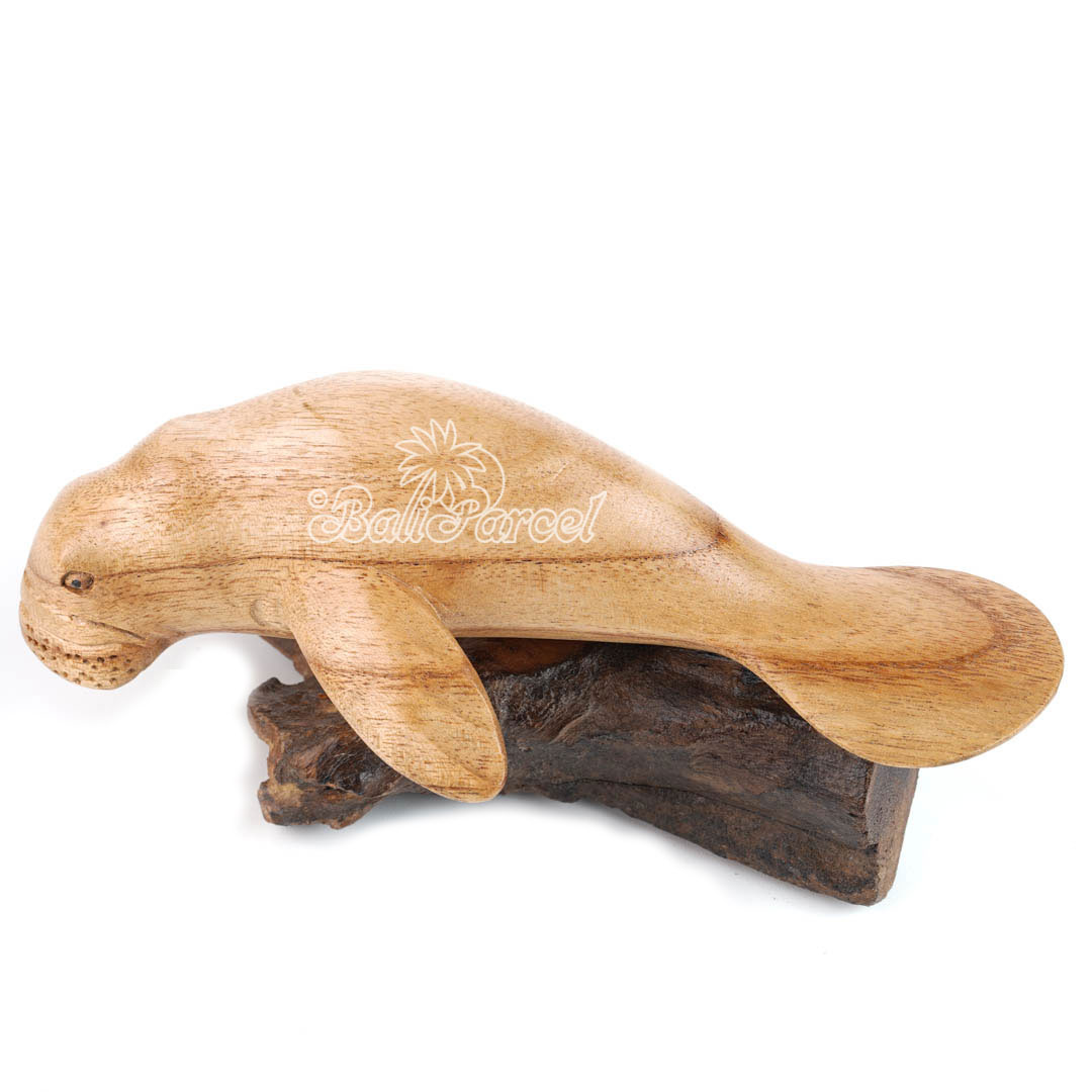 Wooden Manatee With Parasite Wood, Handmade From Hibiscus Wood