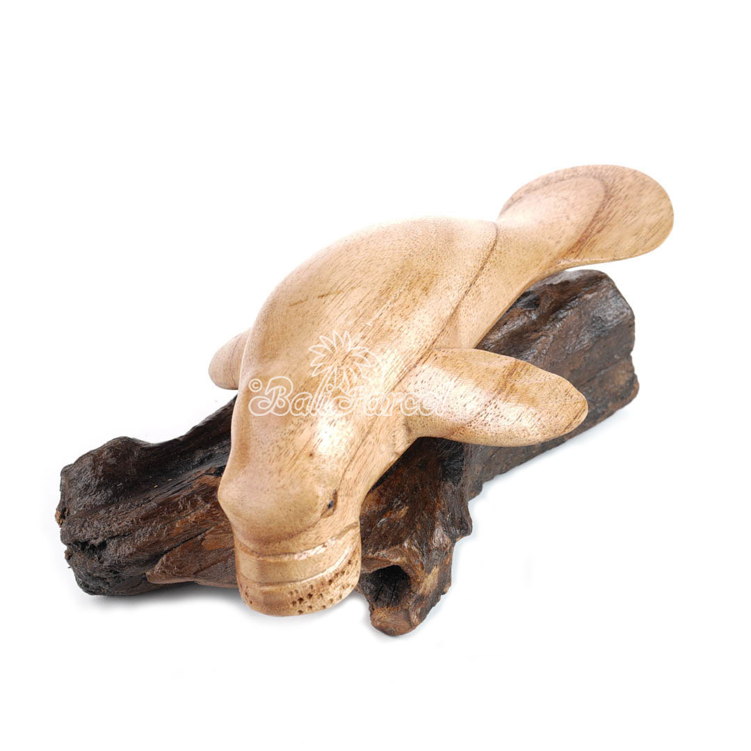 Wooden Manatee With Parasite Wood, Handmade From Hibiscus Wood
