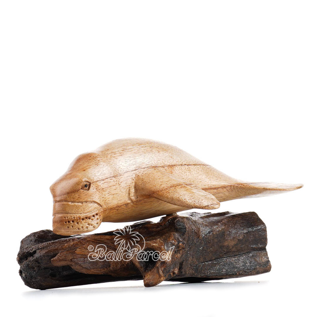 Wooden Manatee With Parasite Wood, Handmade From Hibiscus Wood