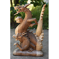 Wooden Dragon With Baby, Hand Carved From Suar Wood