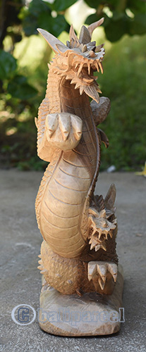 Wooden Dragon With Baby, Hand Carved From Suar Wood