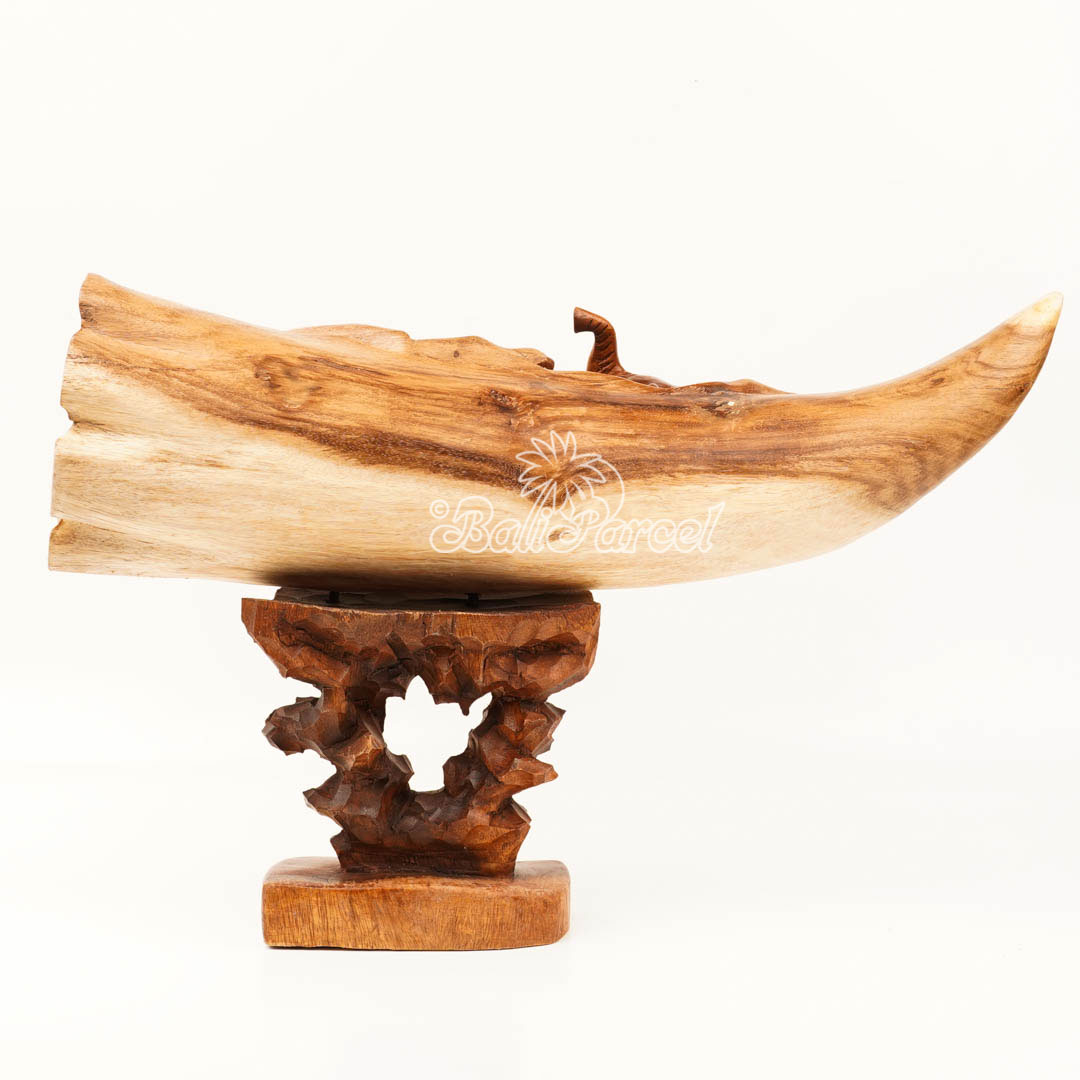 Elephant Ivory Shape Carving, And Elephant Statue Inside, Handmade From Suar Wood