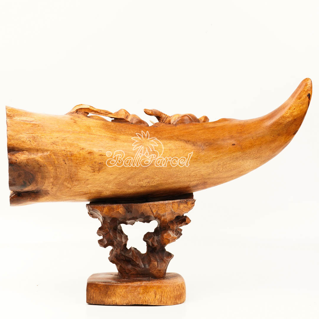 Elephant Ivory Shape Carving, And Elephant Statue Inside, Handmade From Suar Wood