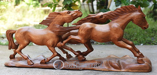 Wooden 3 Horse, Handmade From Suar Wood