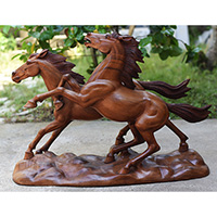 Wooden 2 Horse, Handmade From Suar Wood