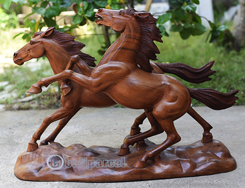 Wooden 2 Horse, Handmade From Suar Wood