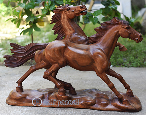 Wooden 2 Horse, Handmade From Suar Wood