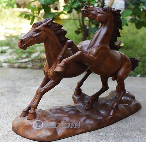 Wooden 2 Horse, Handmade From Suar Wood