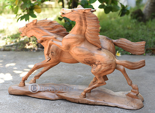 Wooden 2 Horse, Handmade From Suar Wood