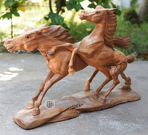 Wooden 2 Horse, Handmade From Suar Wood