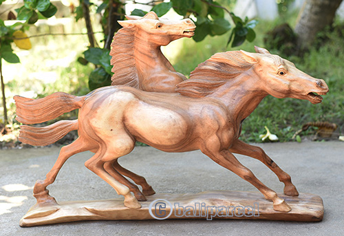 Wooden 2 Horse, Handmade From Suar Wood