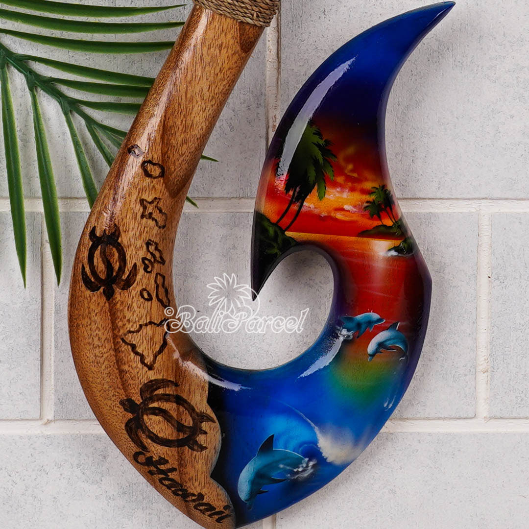 Wooden Hook Burning With Airbrush, Handmade From Pinus Wood