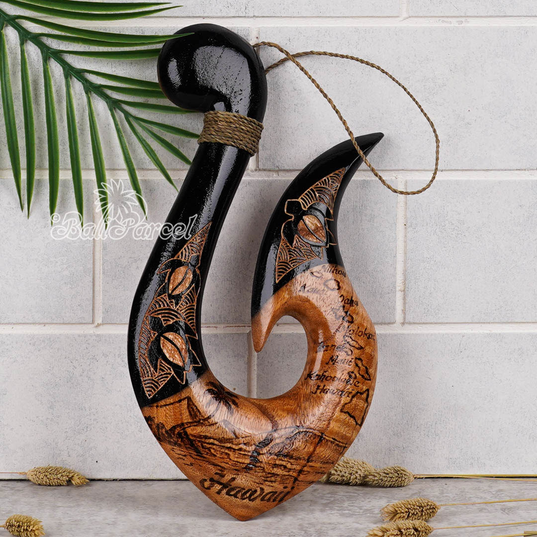 Wooden Hook Burning With Carving, Handmade From Pinus Wood