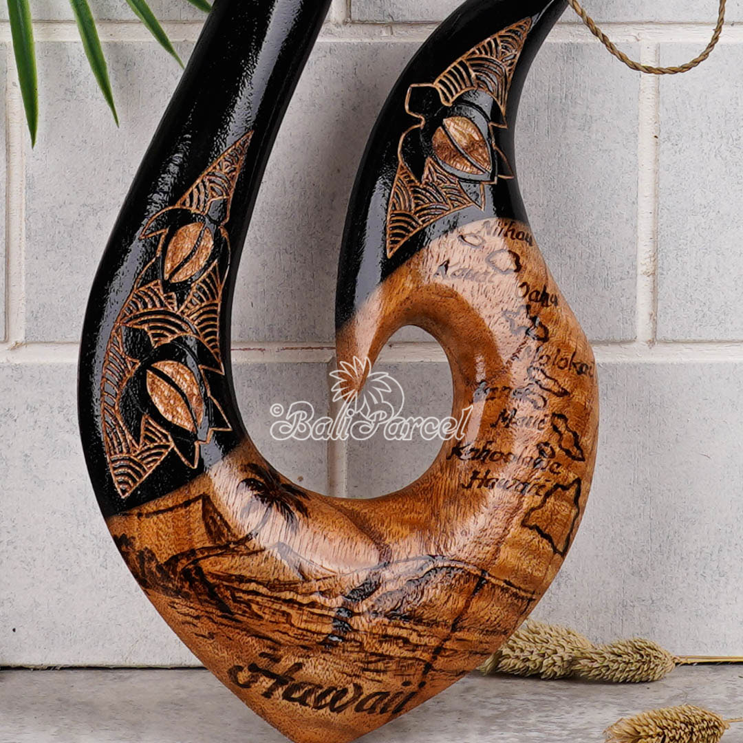 Wooden Hook Burning With Carving, Handmade From Pinus Wood