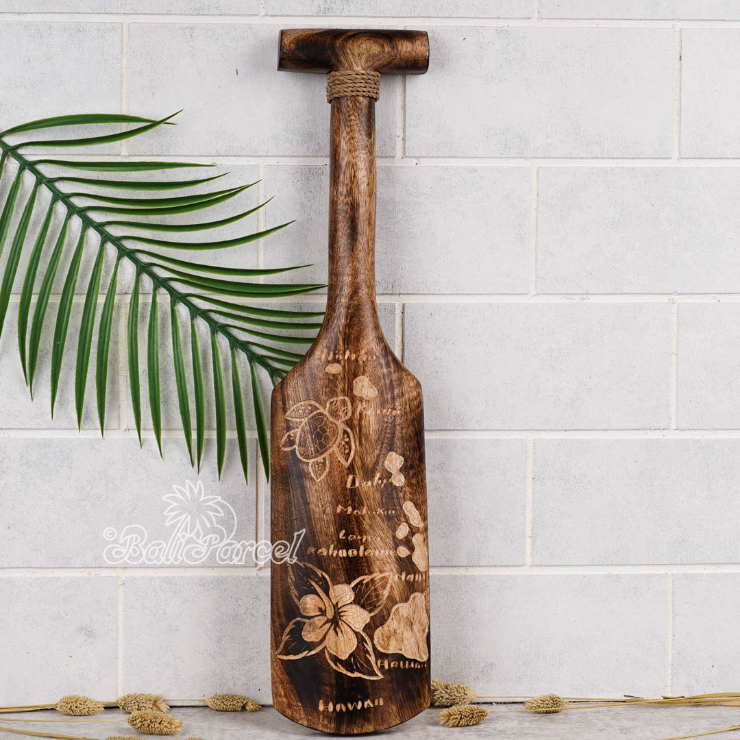 Wooden Paddle Burn With Carving, Handmade From Pinus Wood