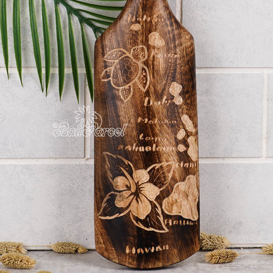 Wooden Paddle Burn With Carving, Handmade From Pinus Wood