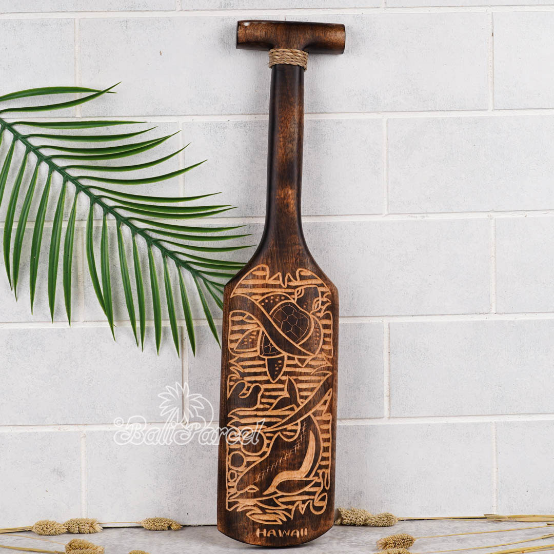 Wooden Paddle Burn With Carving, Handmade From Pinus Wood
