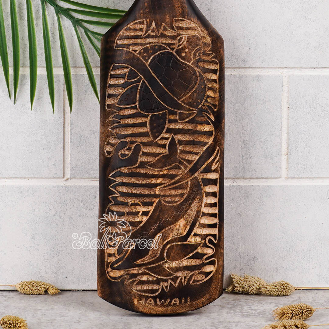 Wooden Paddle Burn With Carving, Handmade From Pinus Wood