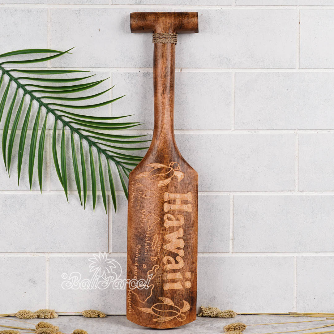 Wooden Paddle Burn With Carving, Handmade From Pinus Wood