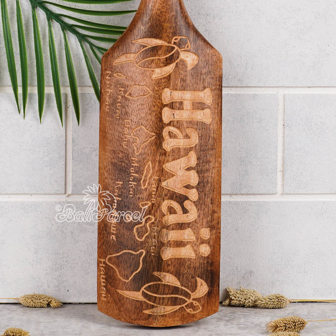 Wooden Paddle Burn With Carving, Handmade From Pinus Wood