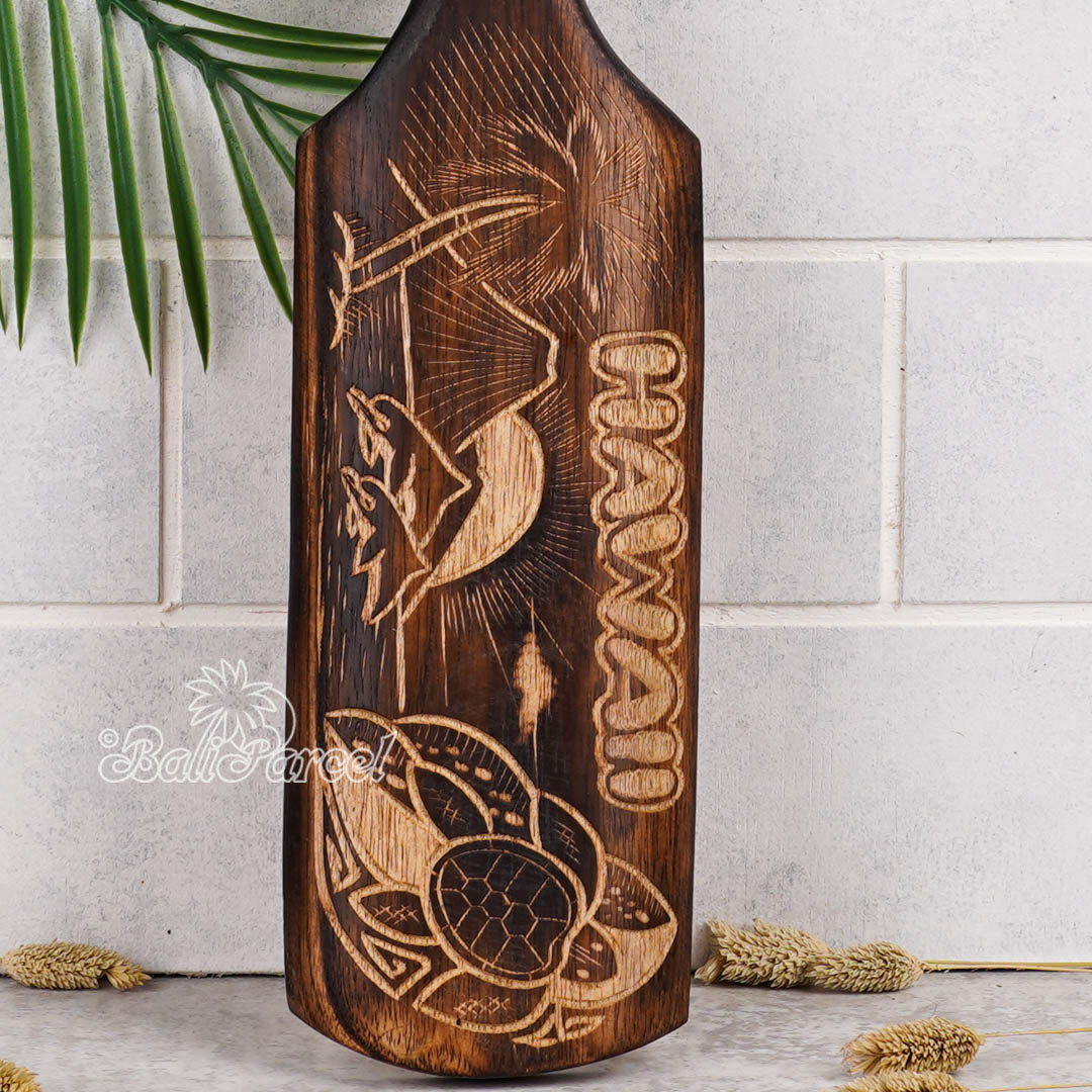 Wooden Paddle Burn With Carving, Handmade From Pinus Wood
