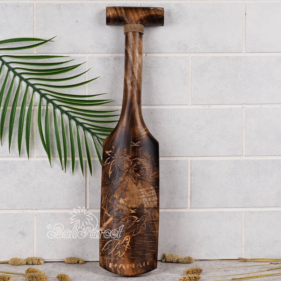Wooden Paddle Burn With Carving, Handmade From Pinus Wood