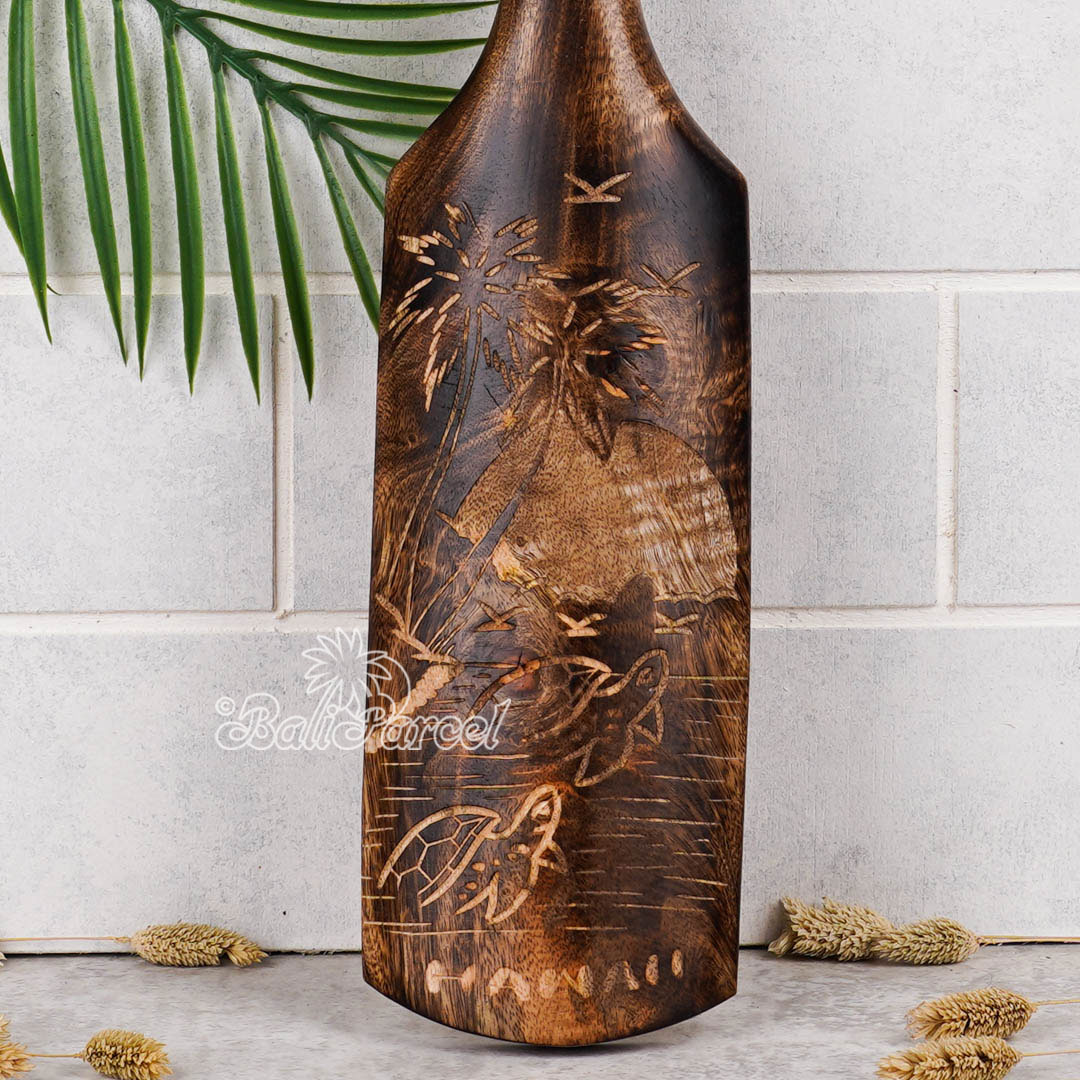 Wooden Paddle Burn With Carving, Handmade From Pinus Wood