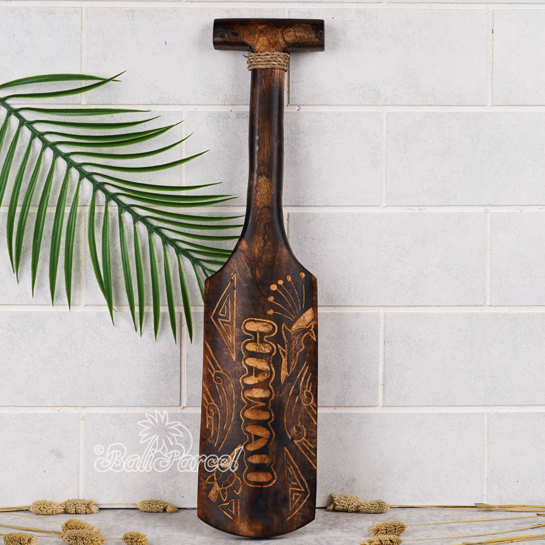 Wooden Paddle Burn With Carving, Handmade From Pinus Wood