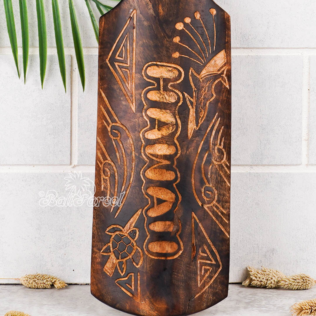 Wooden Paddle Burn With Carving, Handmade From Pinus Wood