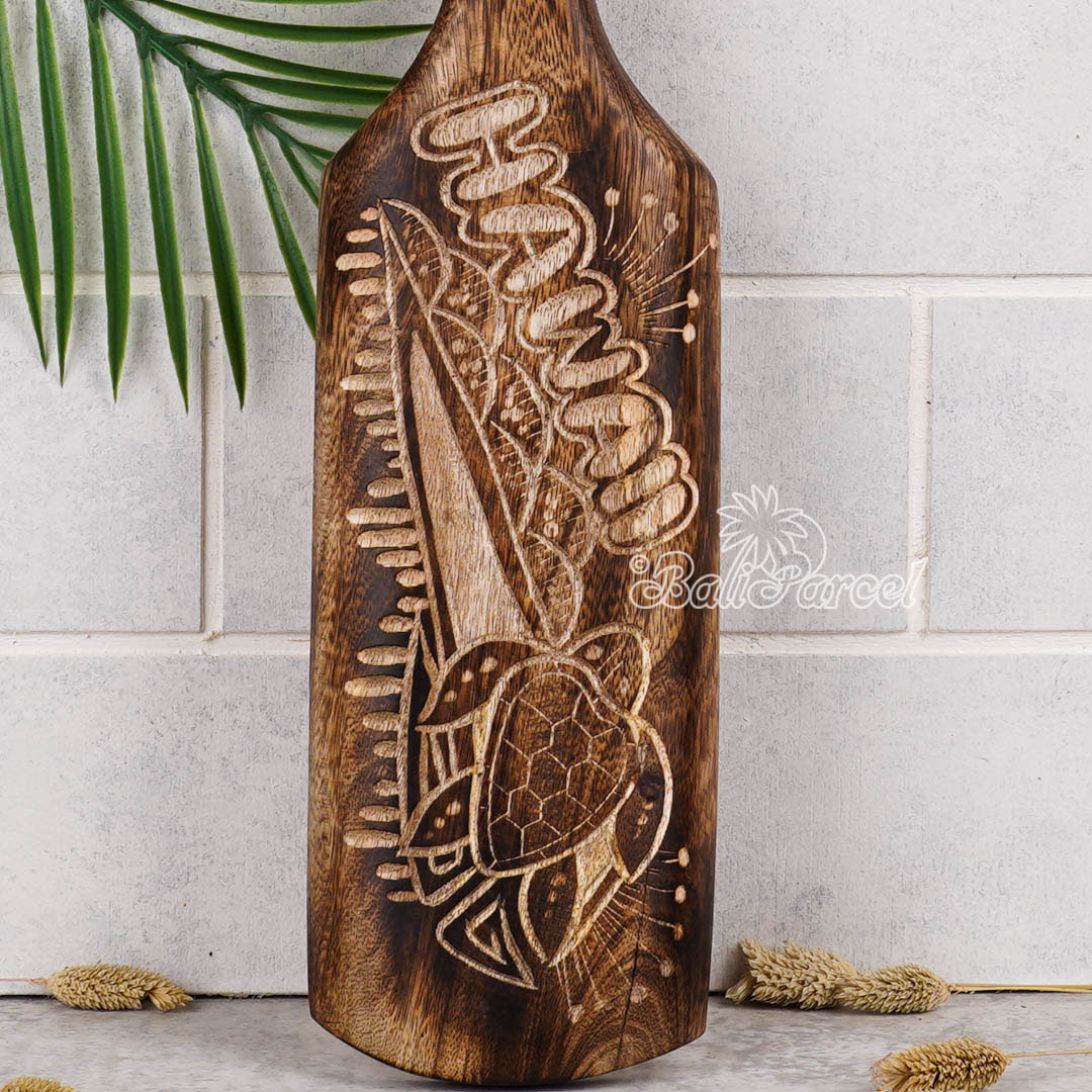 Wooden Paddle Burn With Carving, Handmade From Pinus Wood