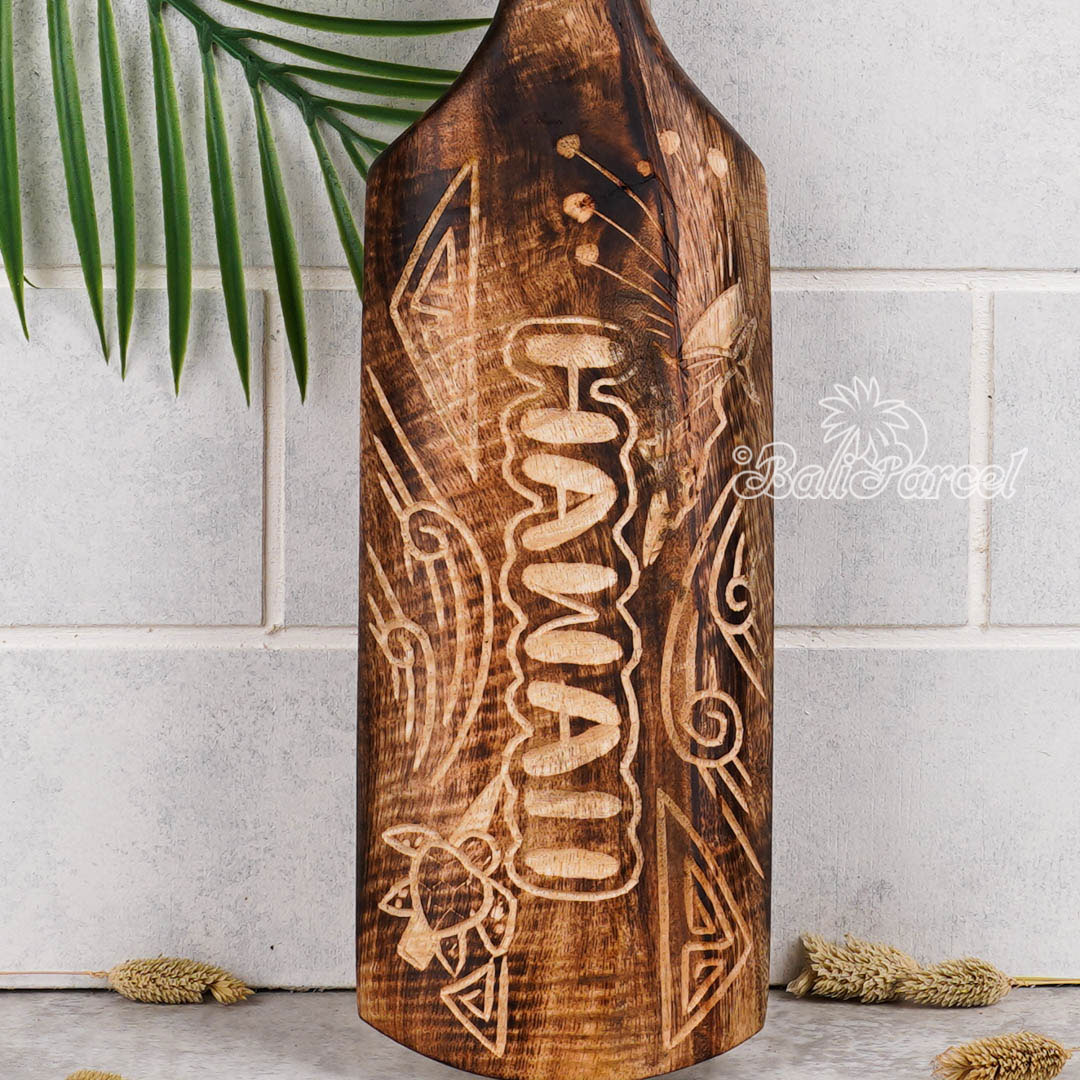 Wooden Paddle Burn With Carving, Handmade From Pinus Wood