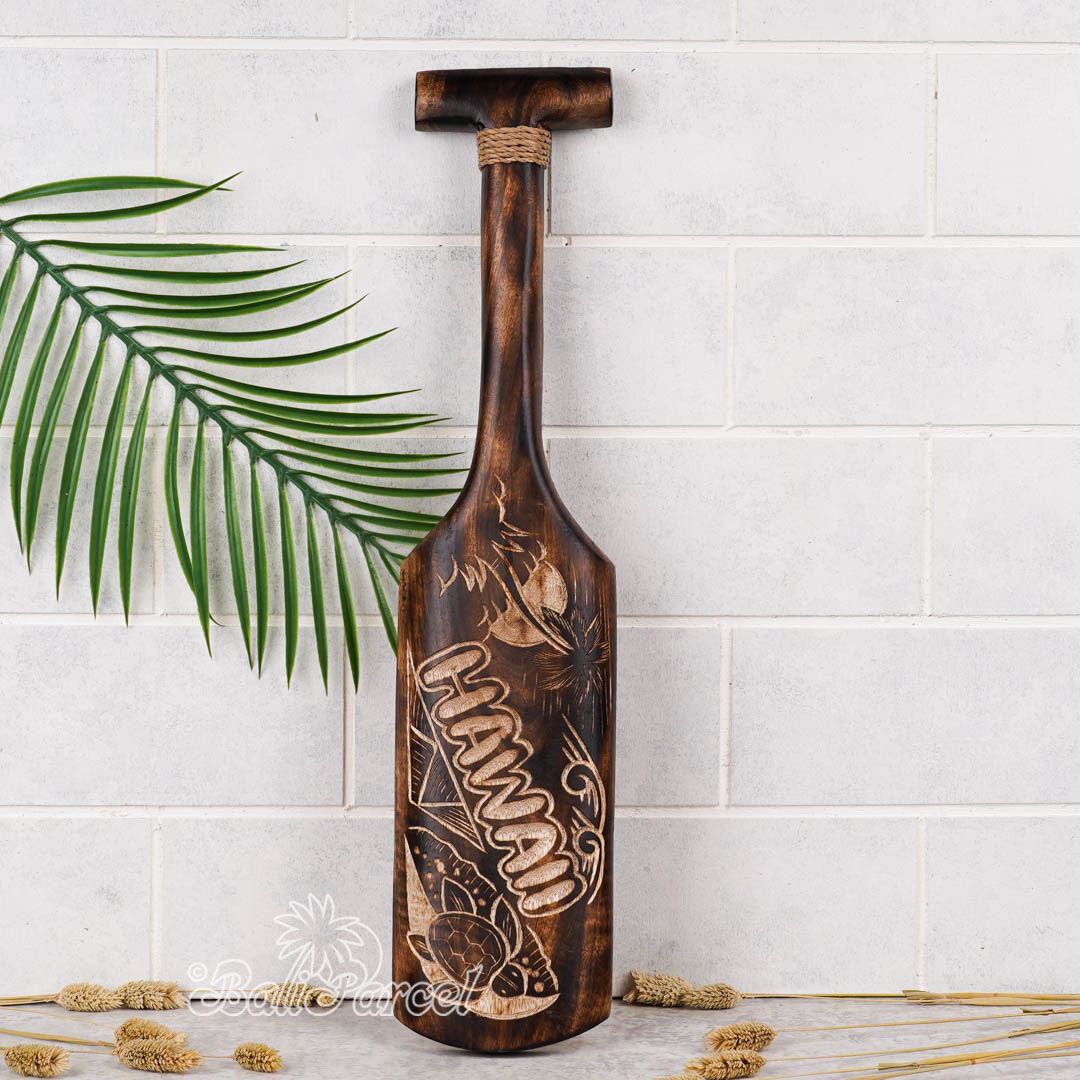 Wooden Paddle Burn With Carving, Handmade From Pinus Wood