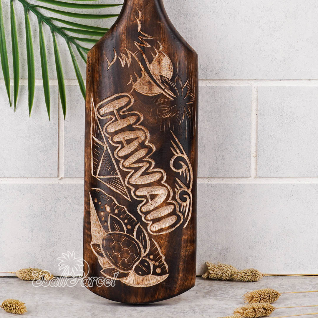 Wooden Paddle Burn With Carving, Handmade From Pinus Wood