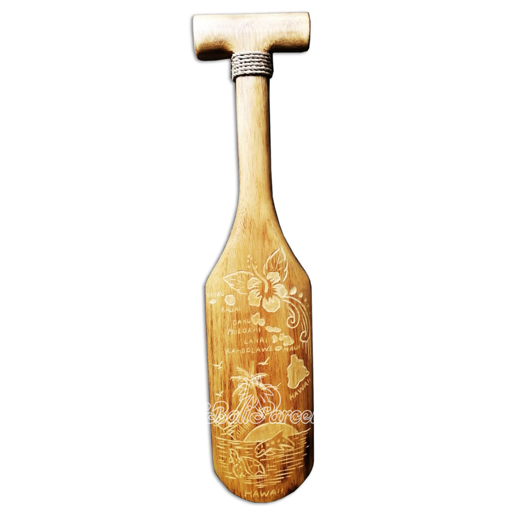 Wooden Paddle Burn With Carving, Handmade From Pinus Wood