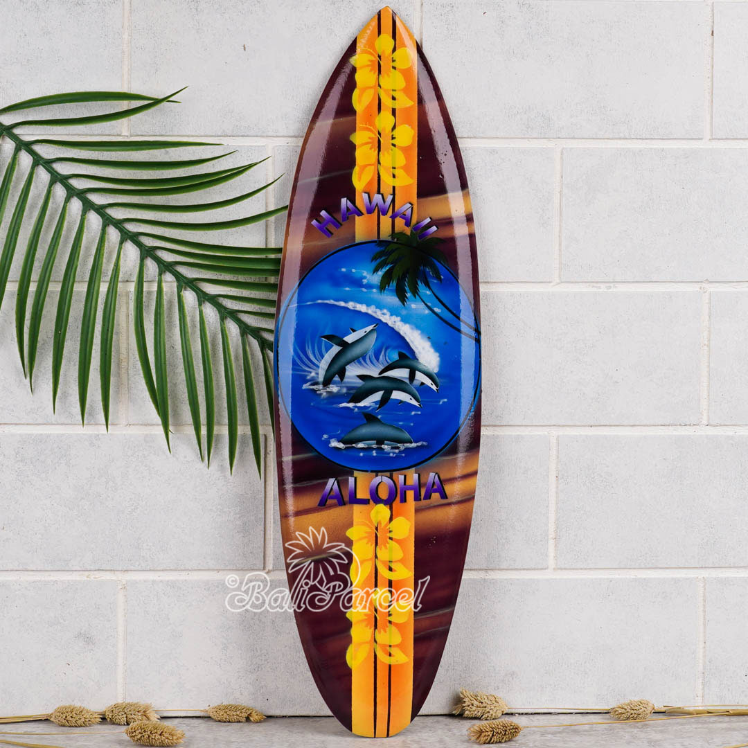 Wooden Surfboard Airbrused, Handcarved From Pinus Wood