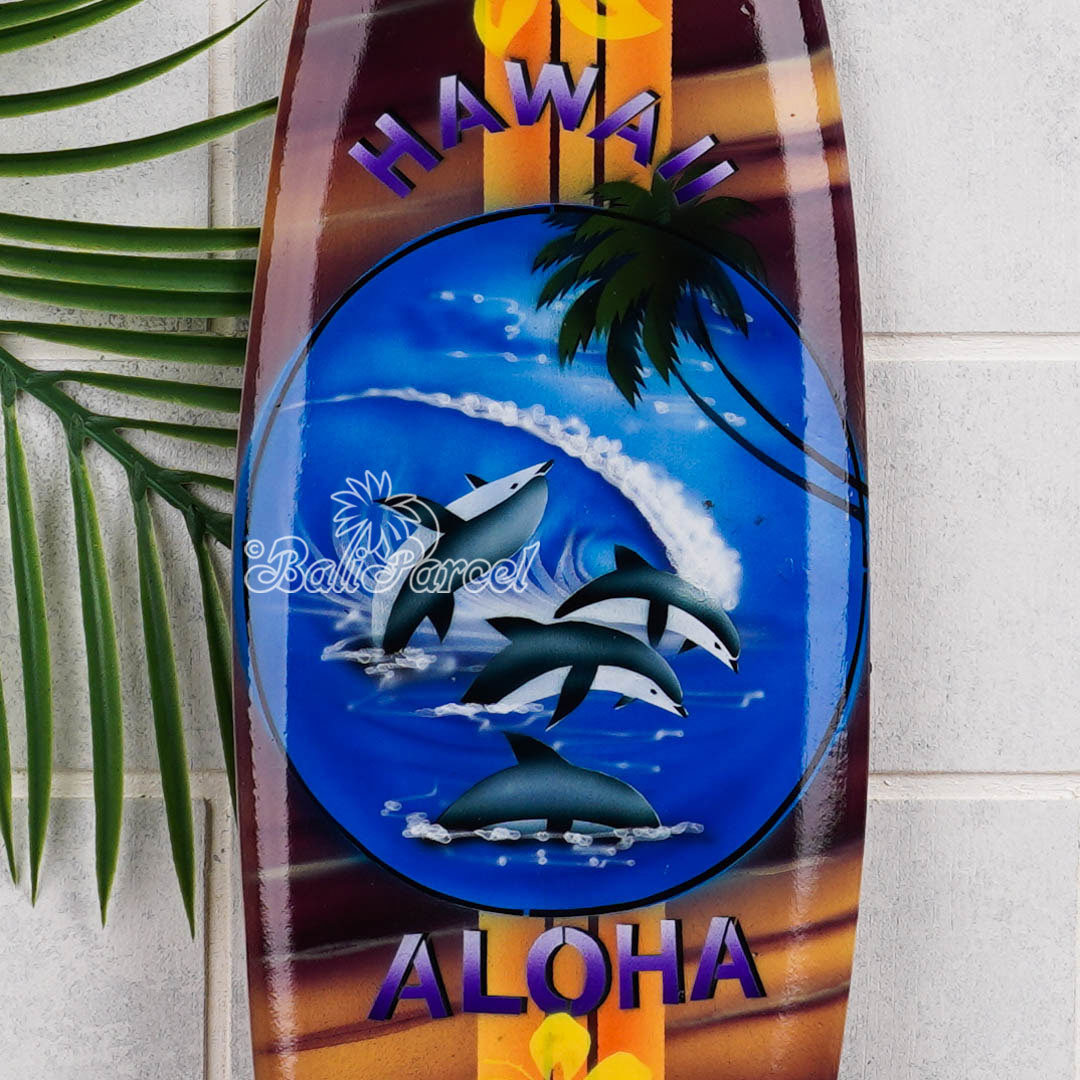 Wooden Surfboard Airbrused, Handcarved From Pinus Wood