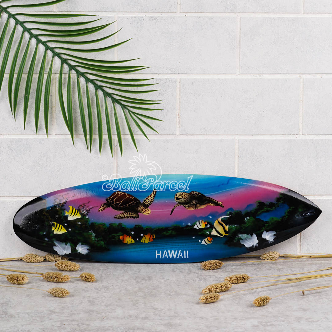 Wooden Surfboard Airbrused, Handcarved From Pinus Wood