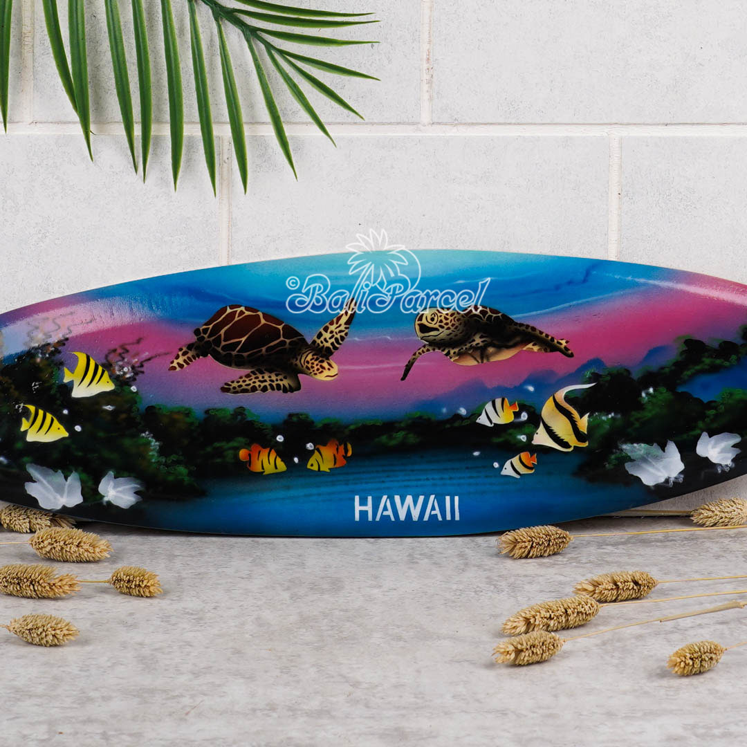 Wooden Surfboard Airbrused, Handcarved From Pinus Wood