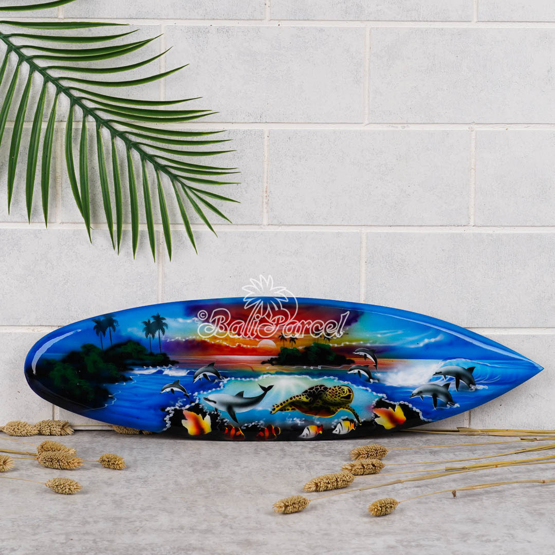 Wooden Surfboard Airbrused, Handcarved From Pinus Wood