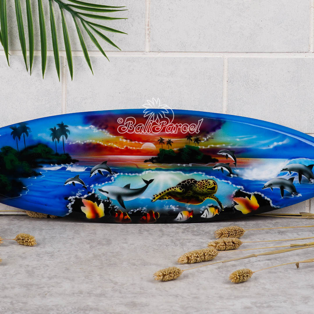 Wooden Surfboard Airbrused, Handcarved From Pinus Wood